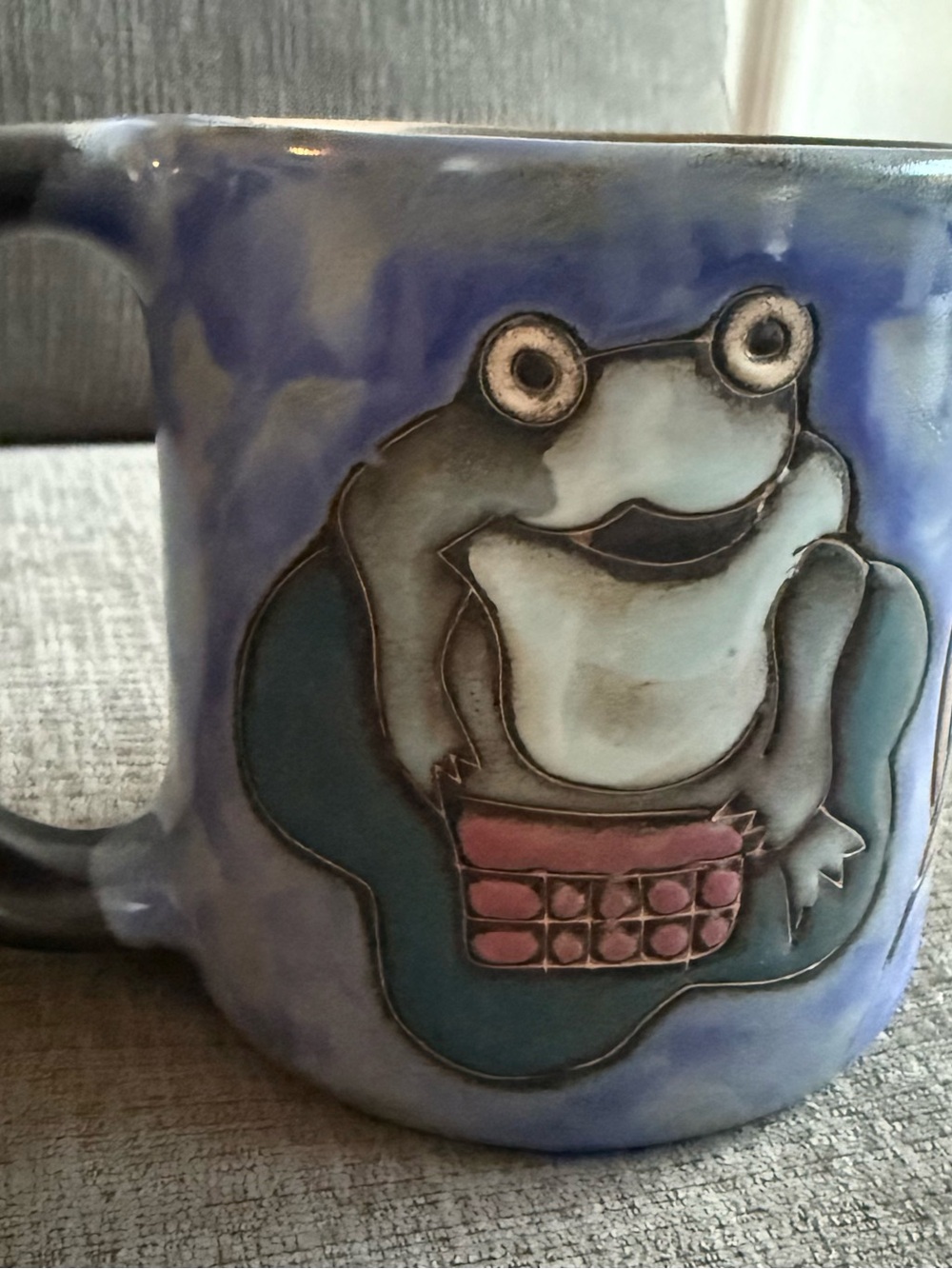 MARA MEXICO Vintage Frog Toad
Drum Large Coffee Mug Cup-Blue Turquoise Tan Brown